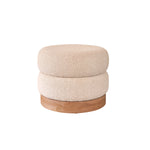 Pouf en teck massif et tissu bouclette blanc Ø55 cm