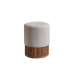 Pouf en teck massif et tissu bouclette blanc Ø38 cm
