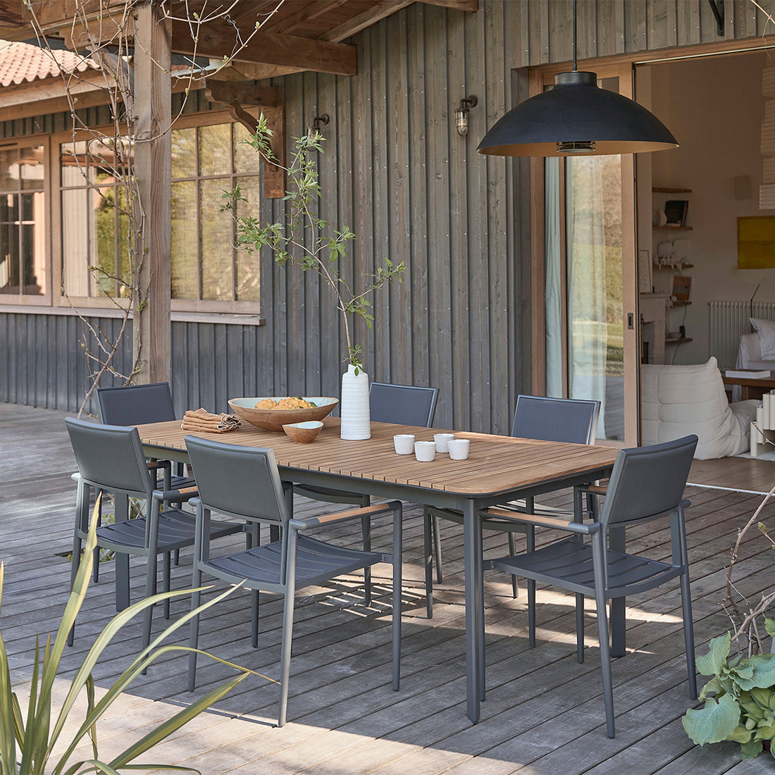 SIENA - Salon de jardin en teck massif et aluminium 6/8 pers.