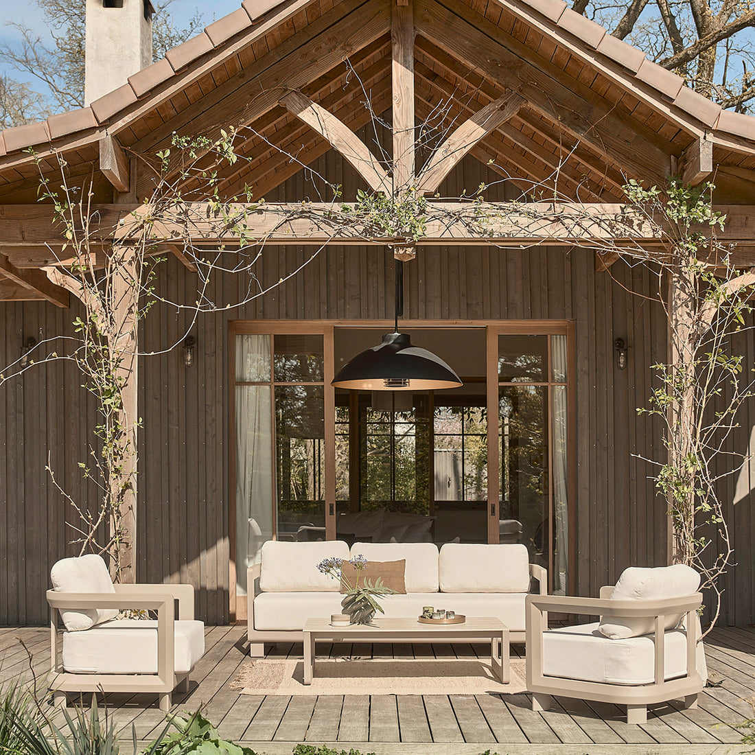 CALIZA - Salon de jardin bas en aluminium taupe 5 pers.