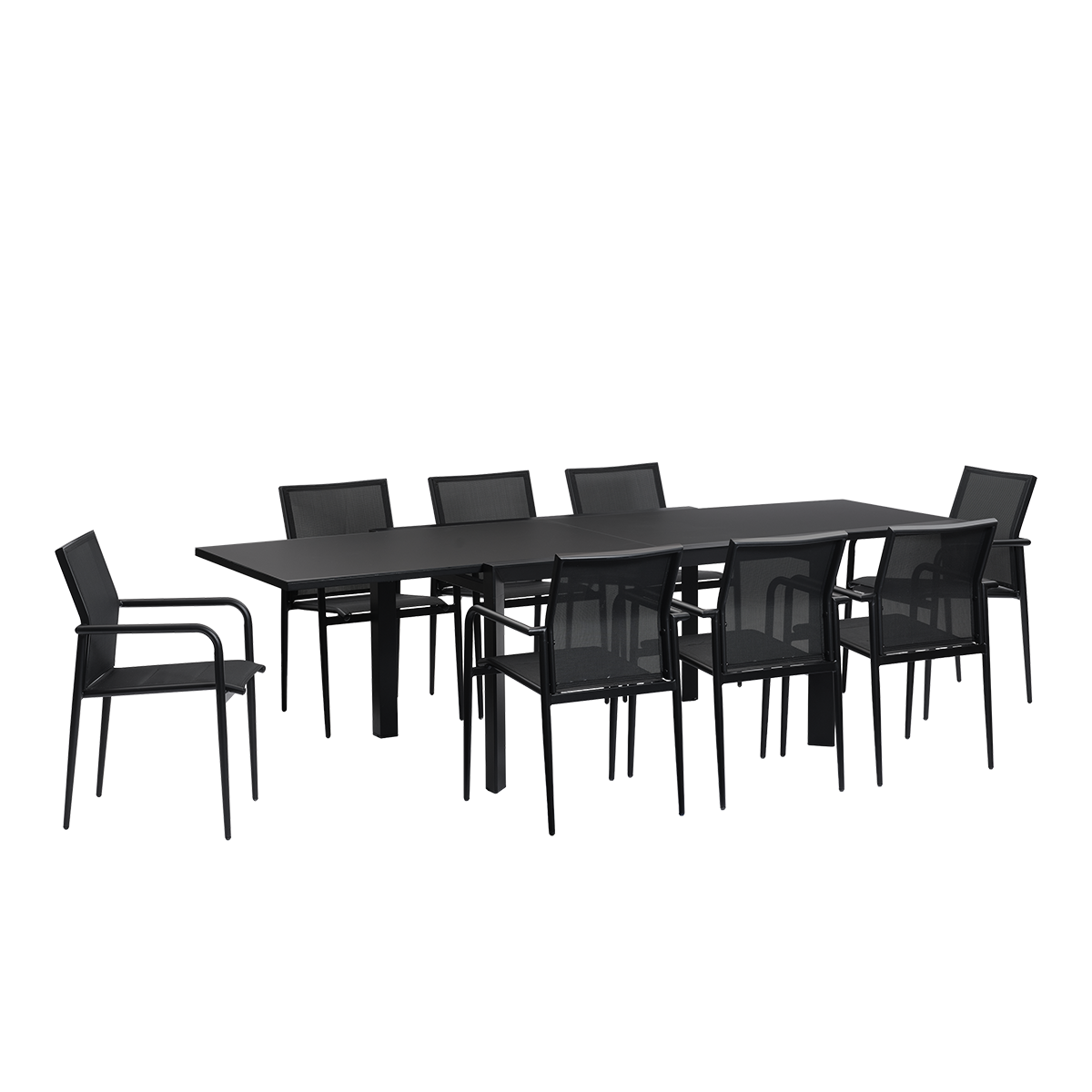 BASALT - Salon de jardin en aluminium et textilène extensible noir 6/10 pers.