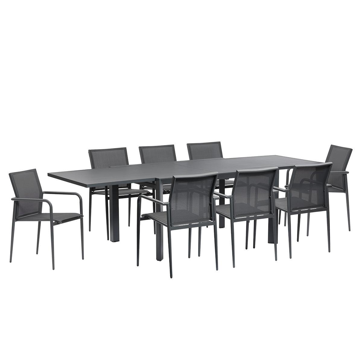BASALT - Salon de jardin en aluminium et textilène extensible gris 6/10 pers.