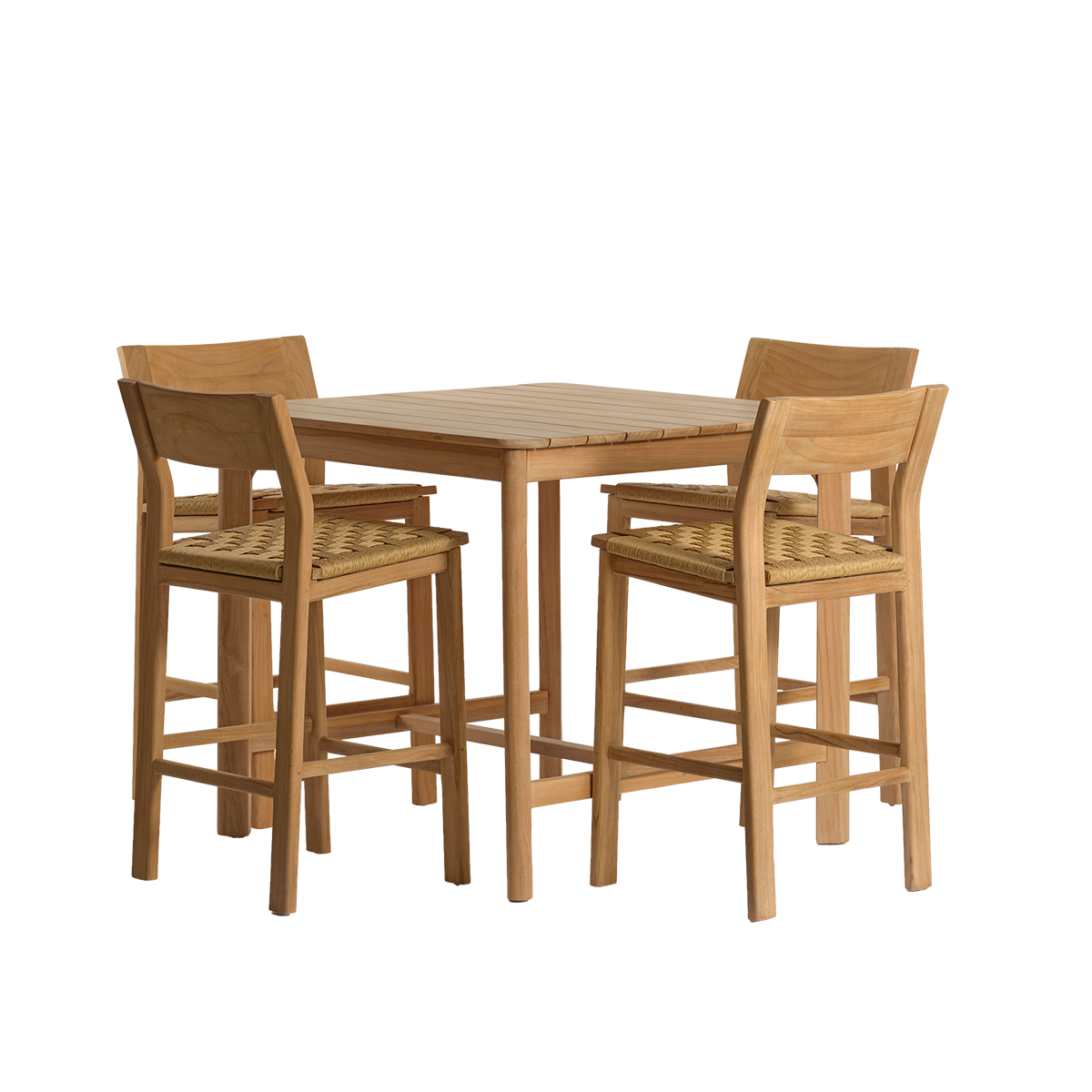 PIANA - Salon de jardin bar en teck massif et rotin 4 pers.