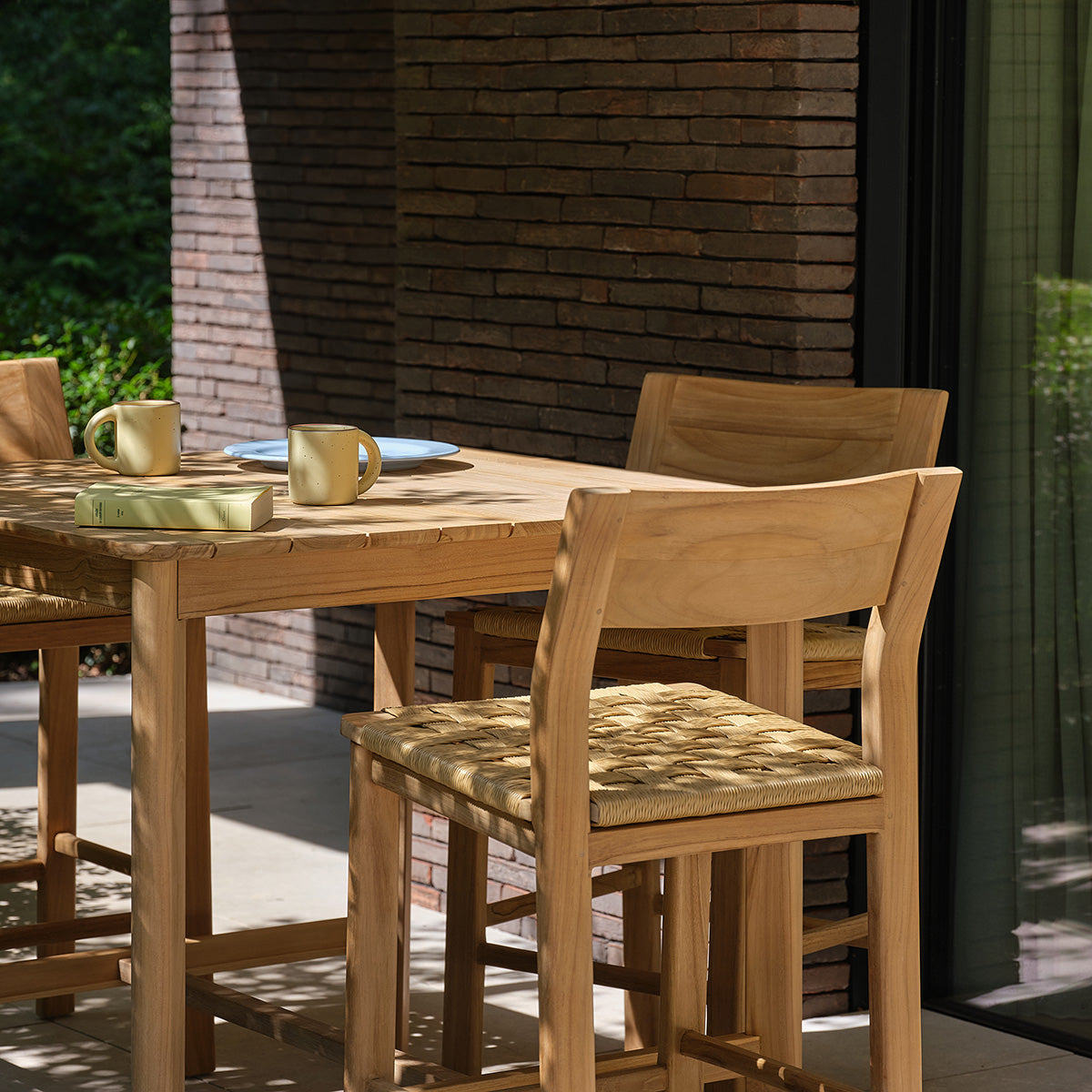 PIANA - Salon de jardin bar en teck massif et rotin 4 pers.