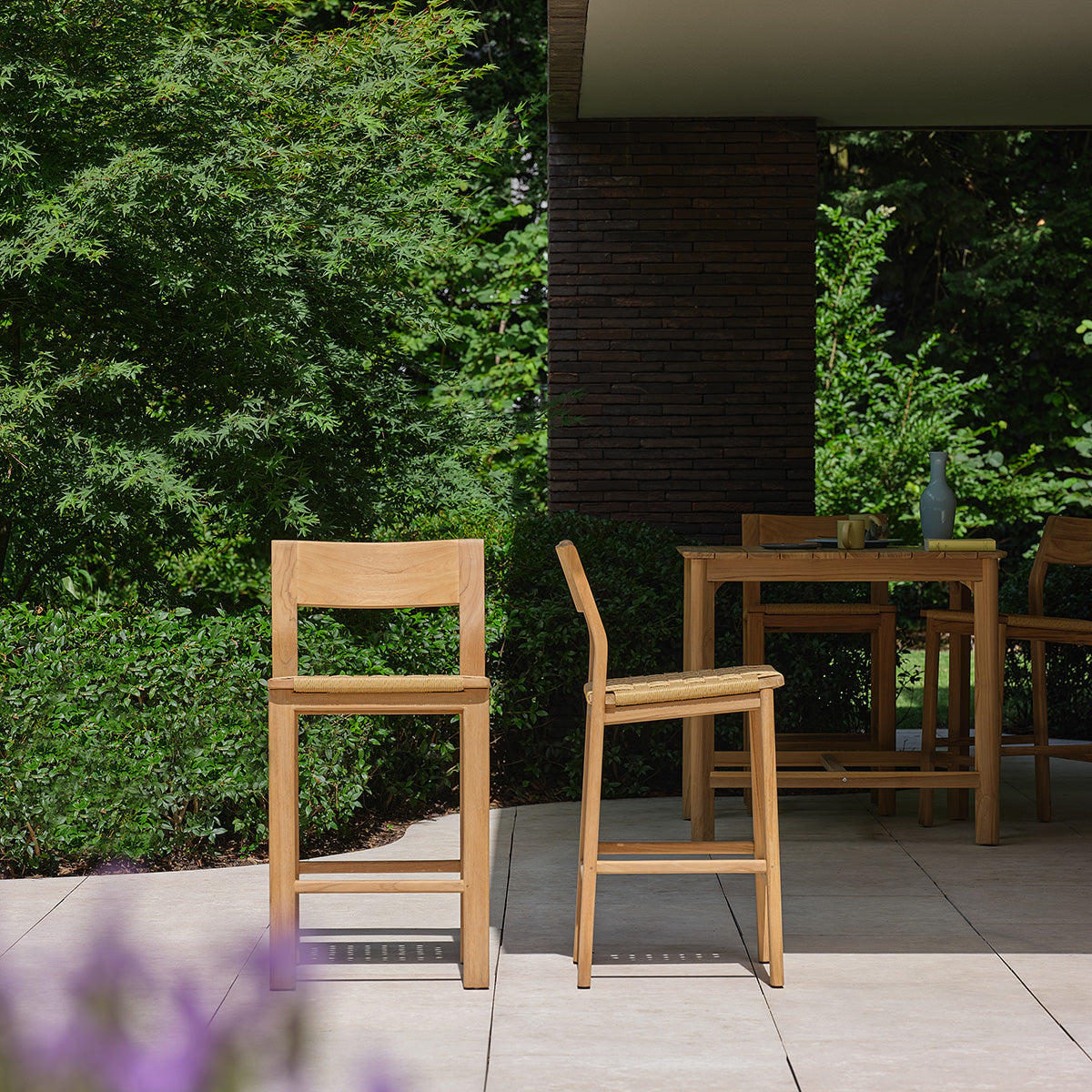 PIANA - Salon de jardin bar en teck massif et rotin 4 pers.