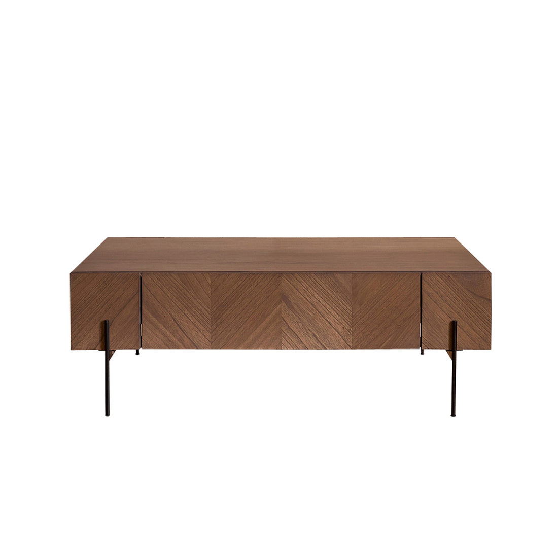 CALIX - Table basse en mindi massif et métal finition noyer 120 cm