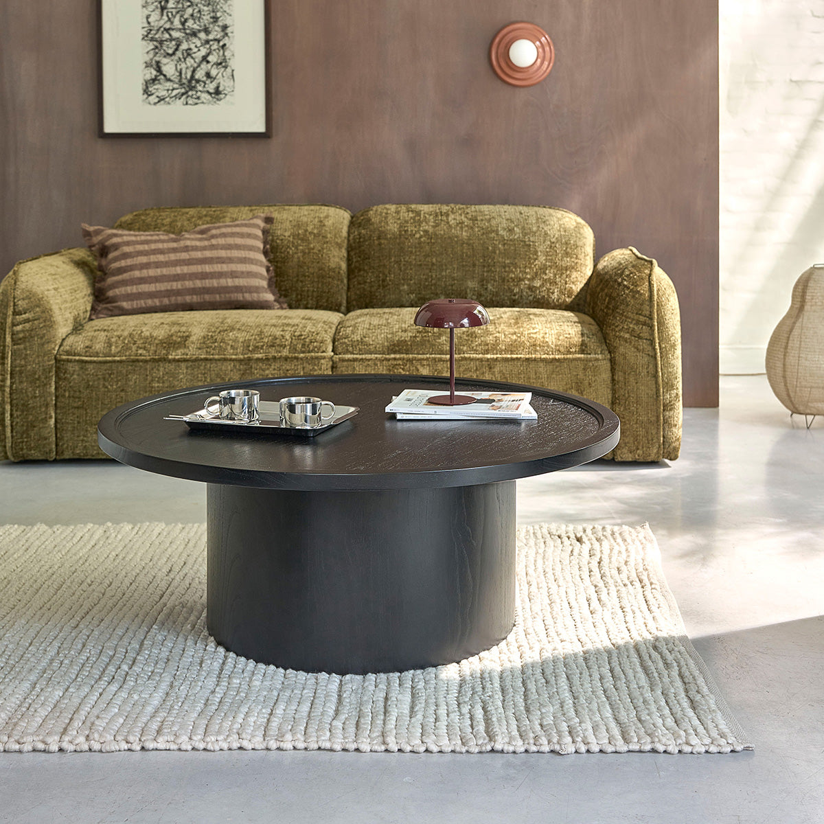 LOUISA - Table basse ronde en mindi massif noir ø 100 cm
