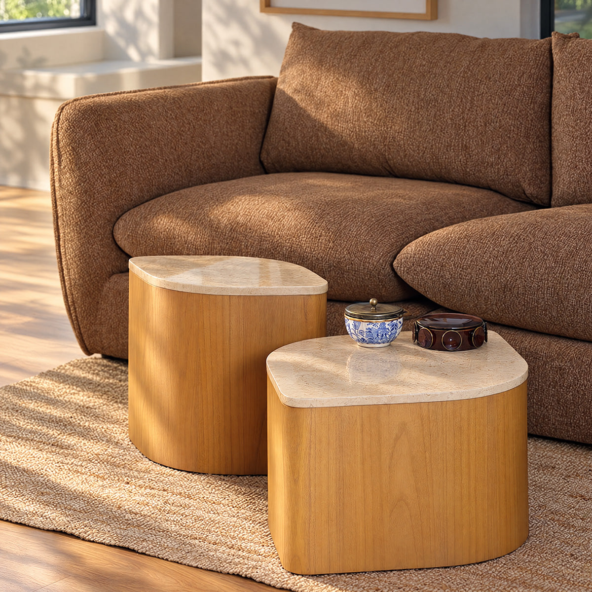 ADA - Table basse en mindi massif naturel et marbre 74,5 cm