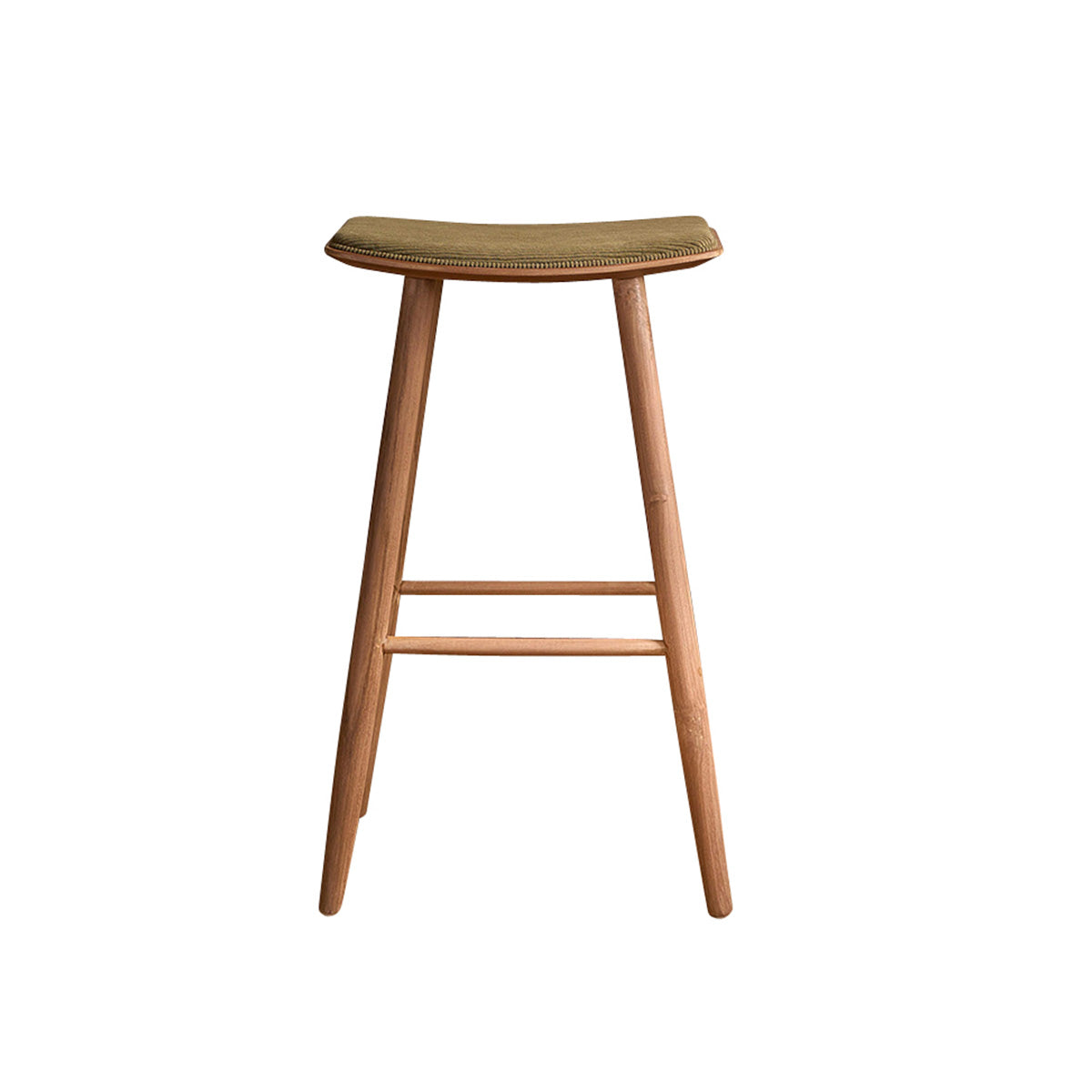 AMBRE - Tabouret de bar en teck massif assise velours cotelé 75 cm