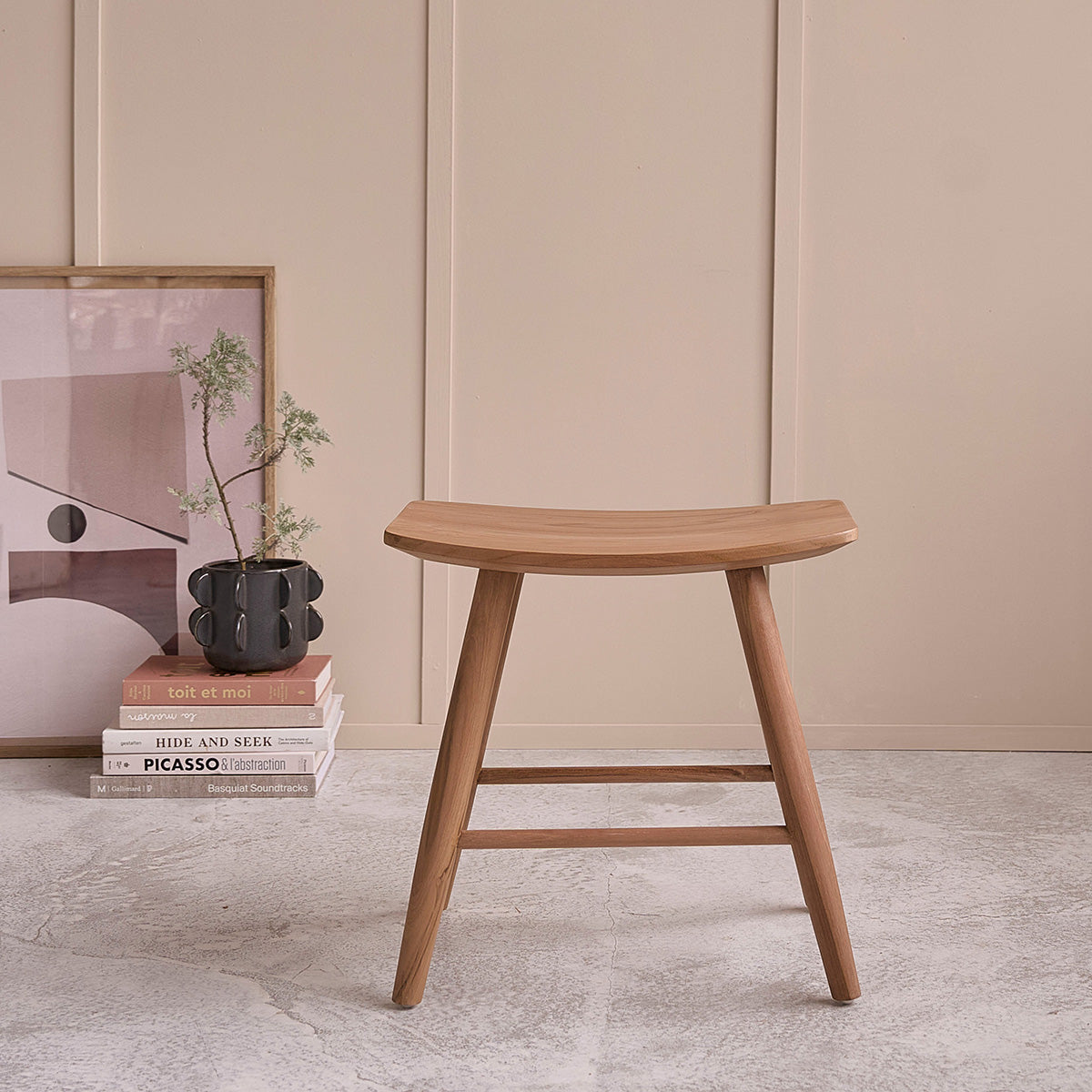 AMBRE - Lot de 2 tabourets en teck massif 45 cm