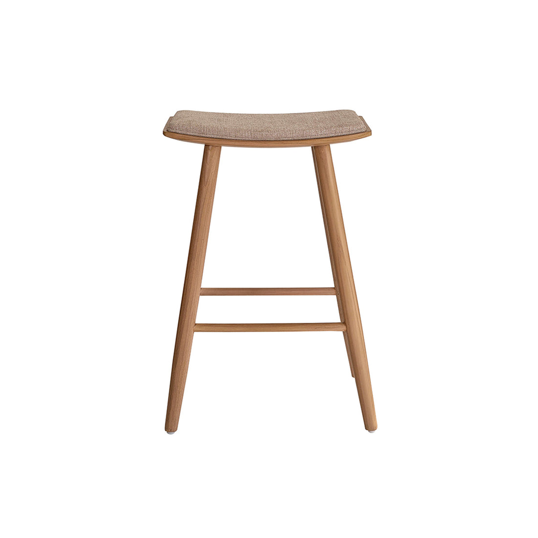 AMBRE - Tabouret en teck massif et velours grège 65 cm