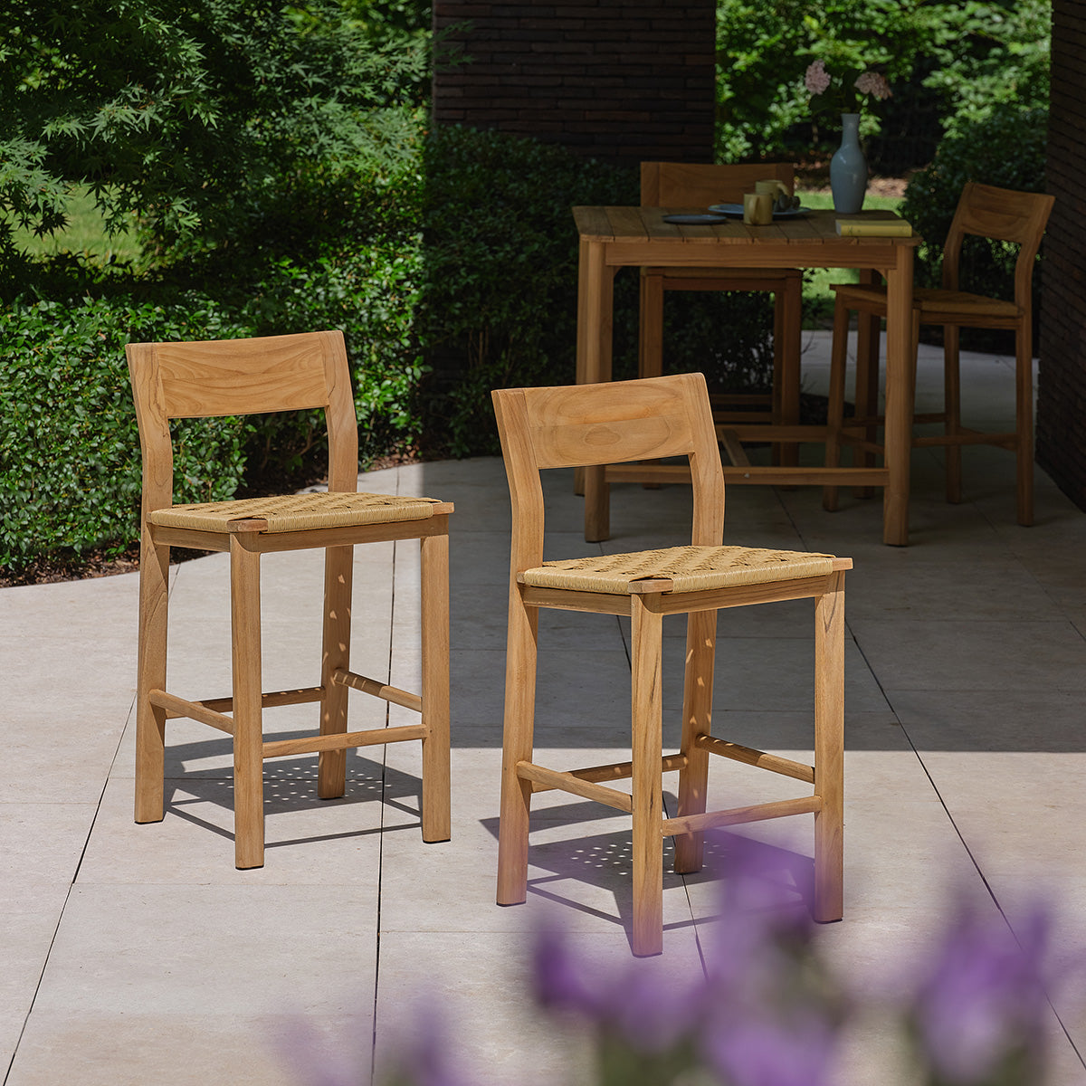 PIANA - Chaise de bar jardin en teck massif (lot de 2)