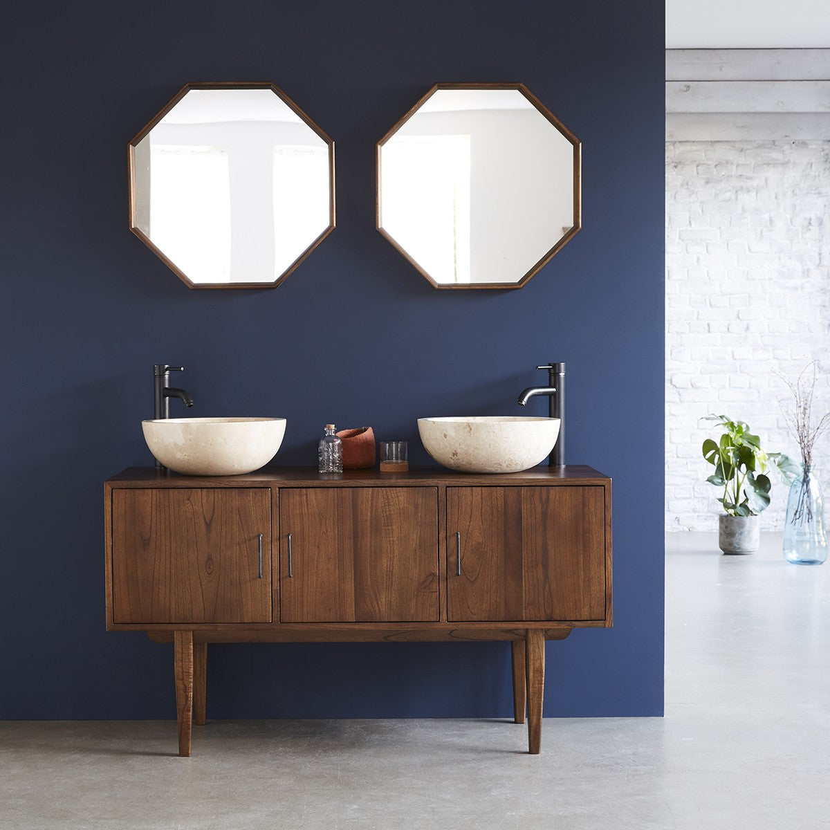 VINTAGE - Miroir en mindi massif octogonal 60 cm