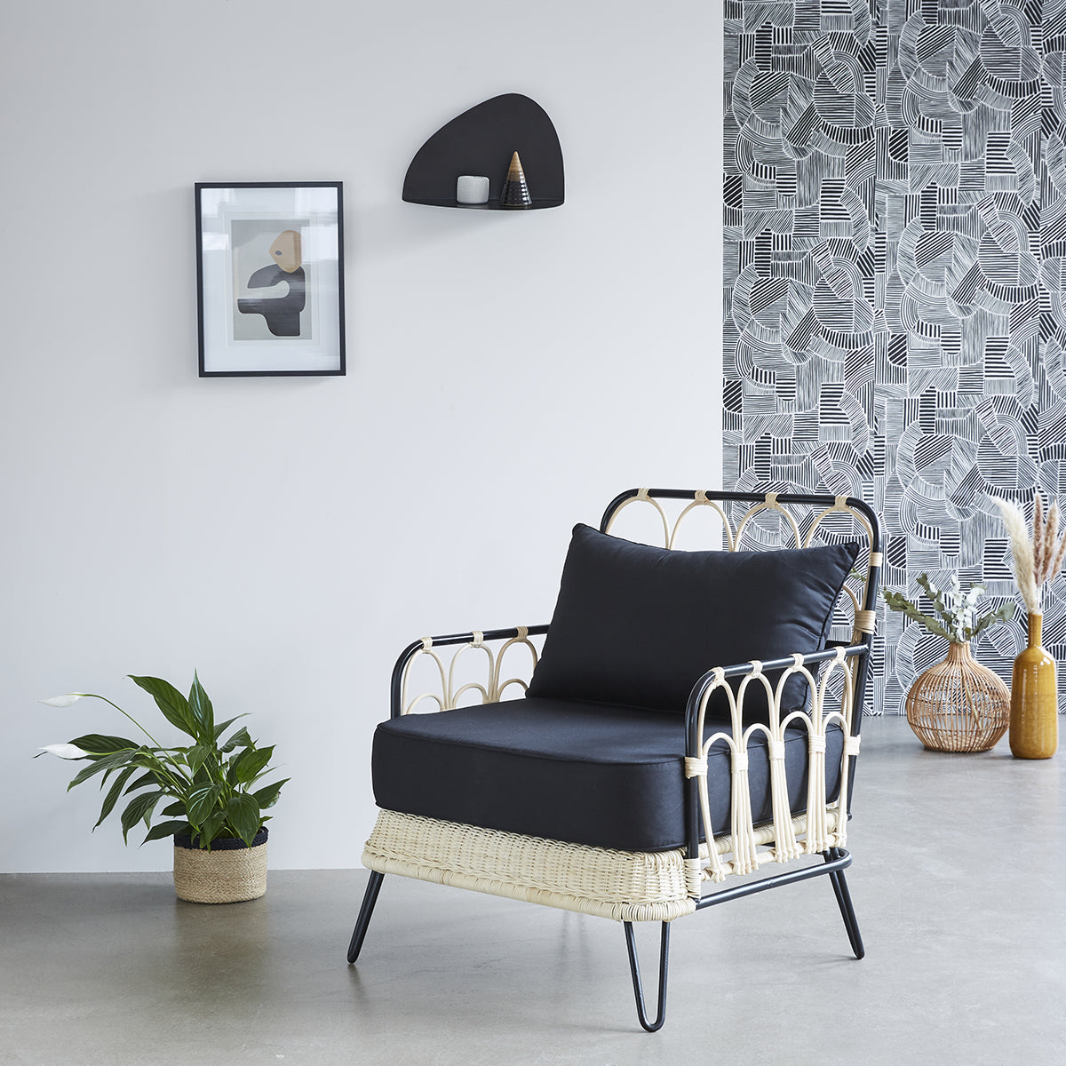 ALBANE - Fauteuil en rotin et métal