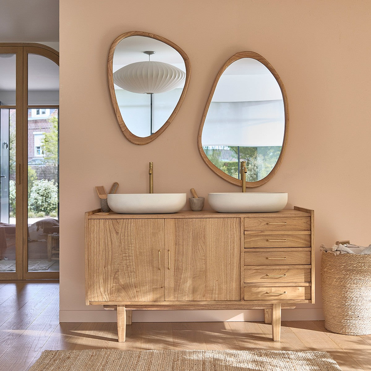 FIFTIES - Miroir en mindi massif 90x60 cm