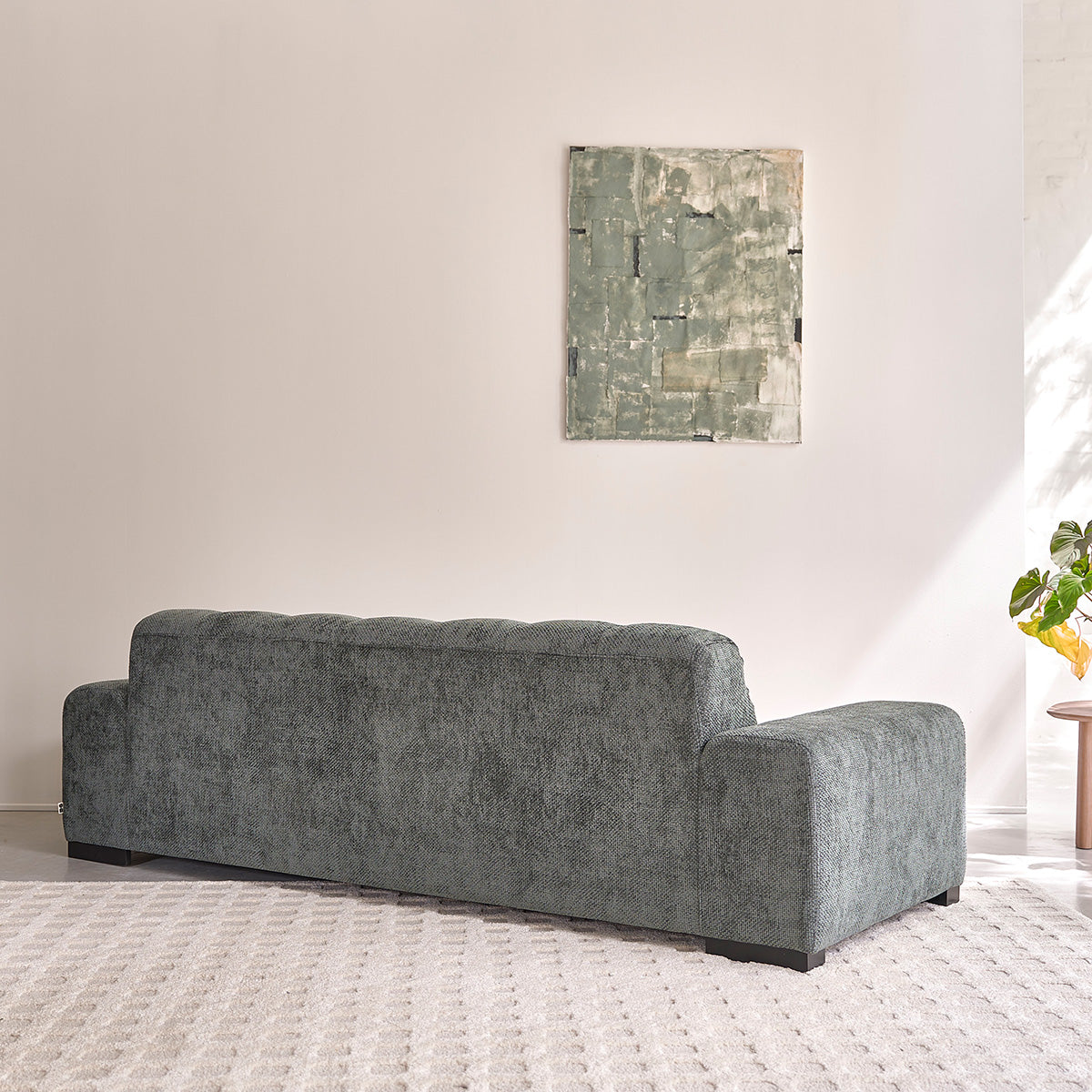 ALPHONSE - Canapé droit 4 places en velours tressé vert de gris