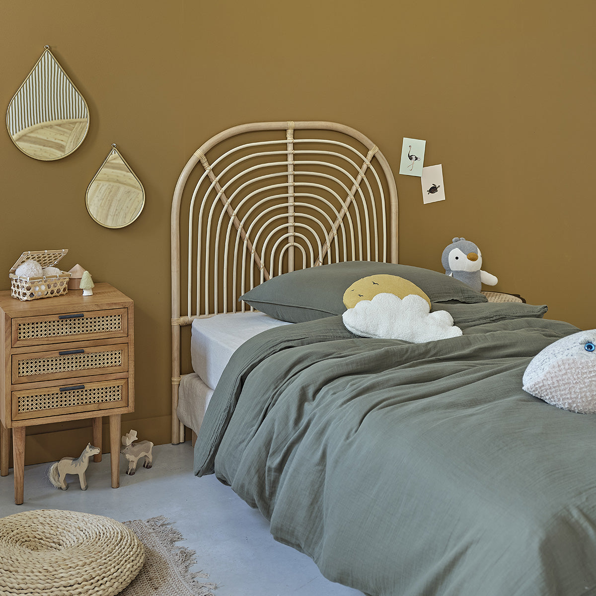 BOHO - Tête de lit enfant arrondie en rotin 90 cm