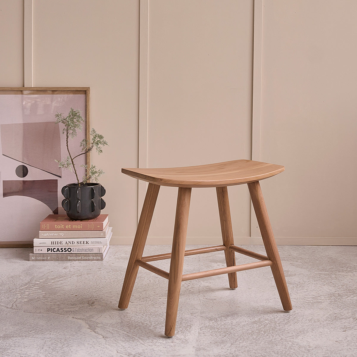 AMBRE - Lot de 2 tabourets de bar en teck massif 45 cm