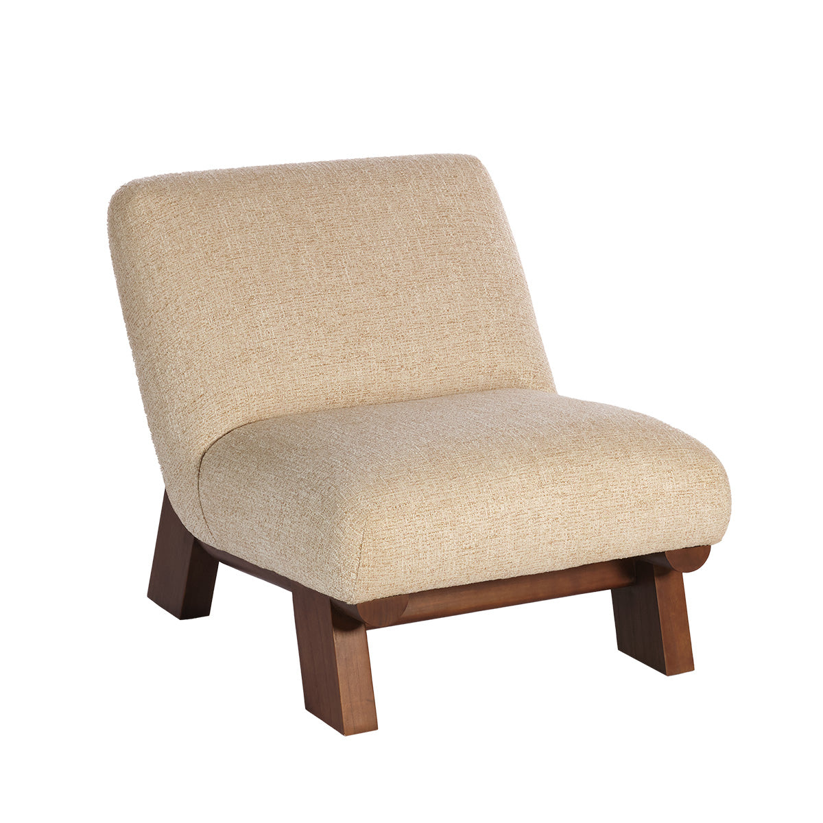 ANOUK - Fauteuil en mindi massif et tissu beige chiné