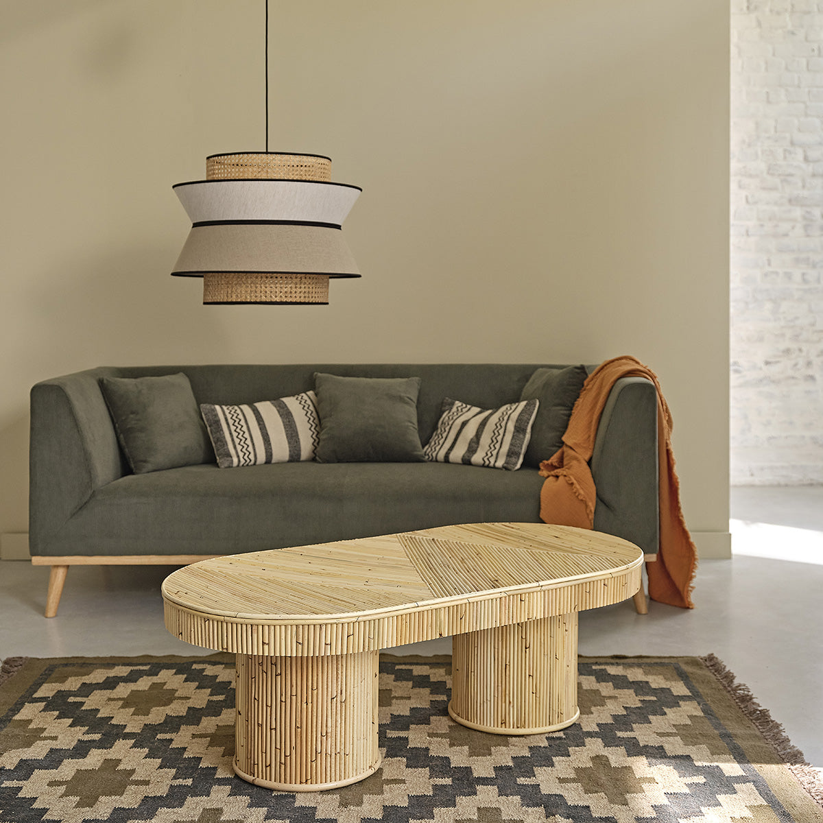 ALMA - Table basse en canne de rotin 120 cm