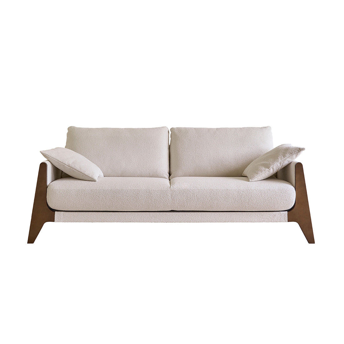 ONDINE - Canapé droit 4 places en bois massif et tissu bouclette blanc