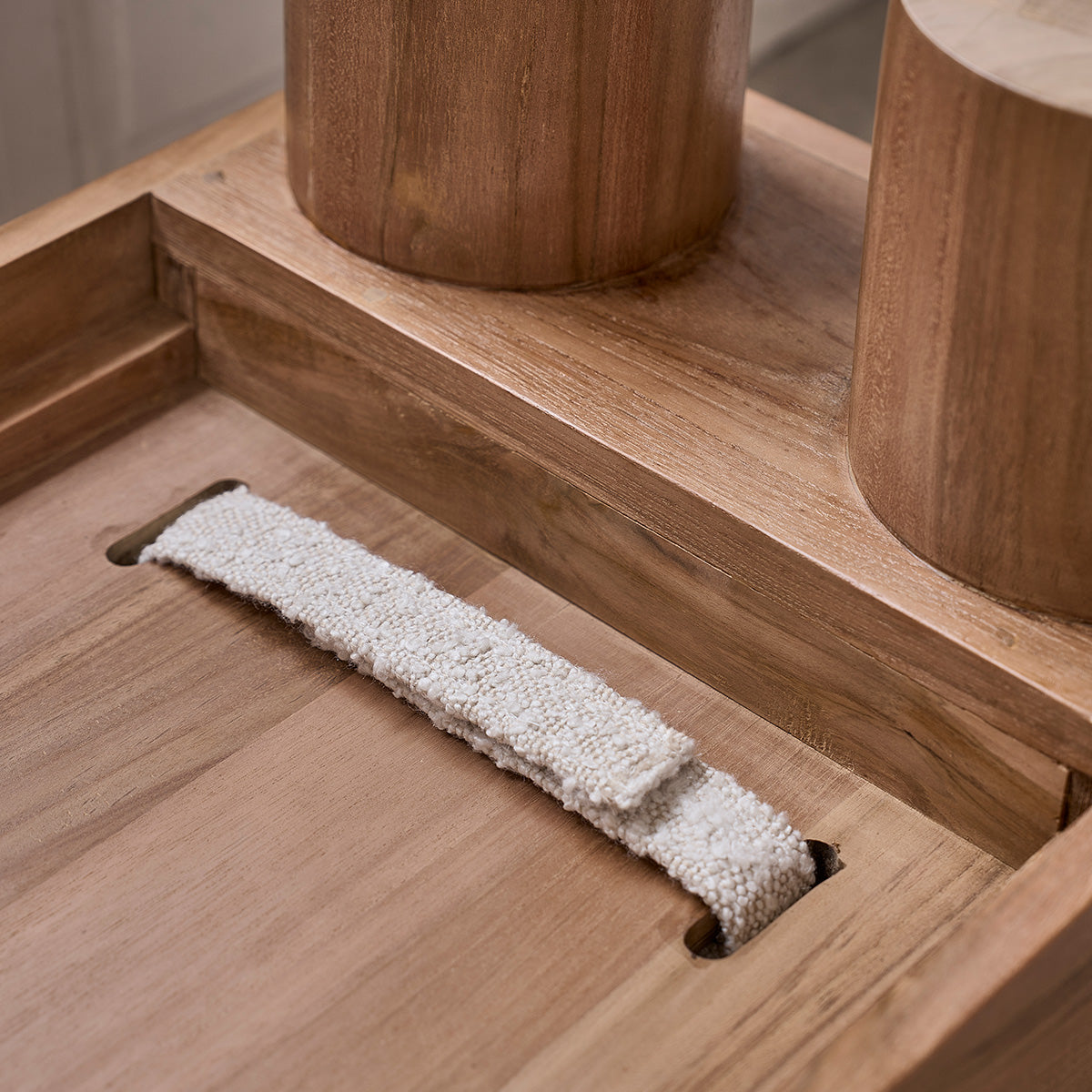 THÉODORE - Banc en teck massif et tissu bouclette 140 cm
