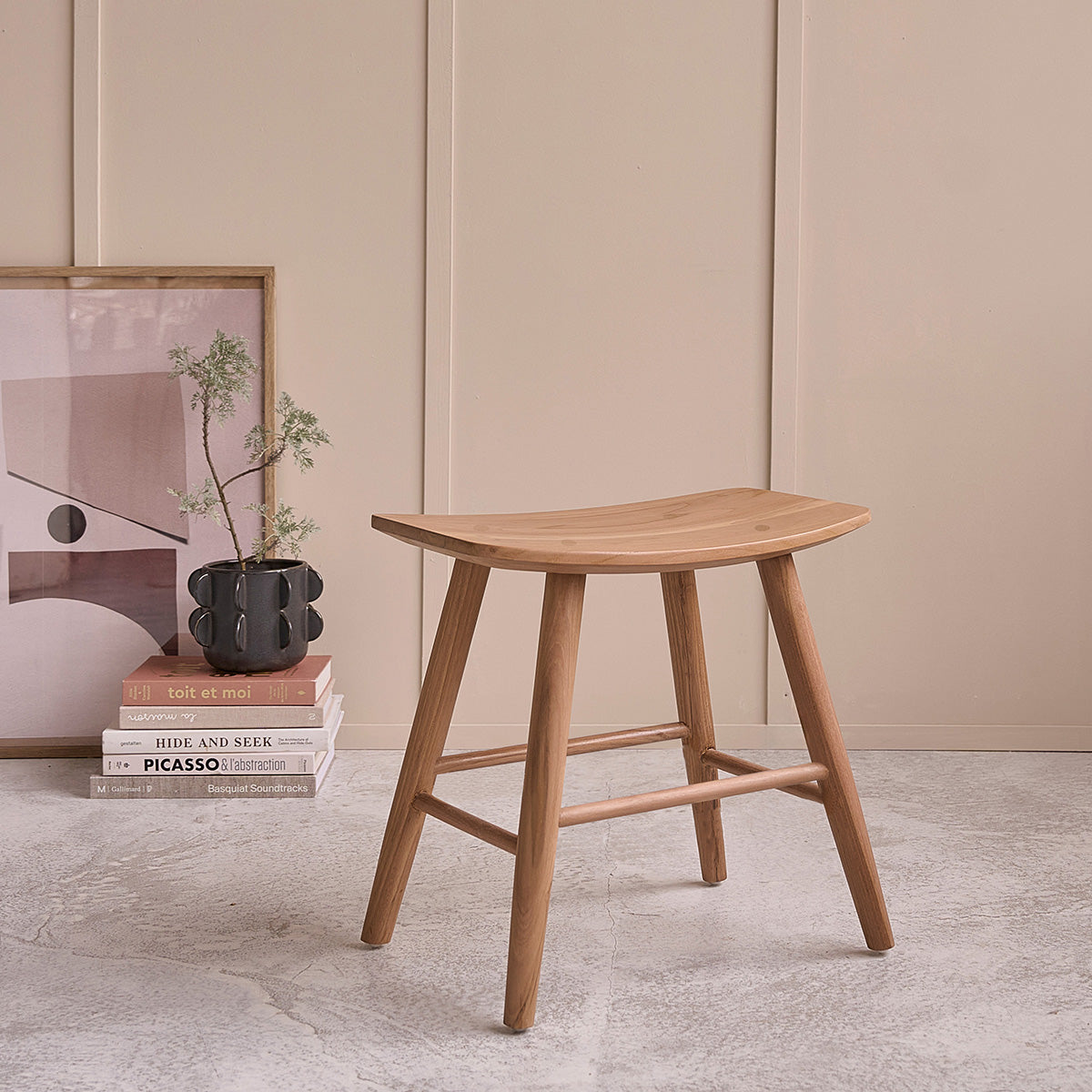 AMBRE - Tabouret de bar en teck massif 45 cm