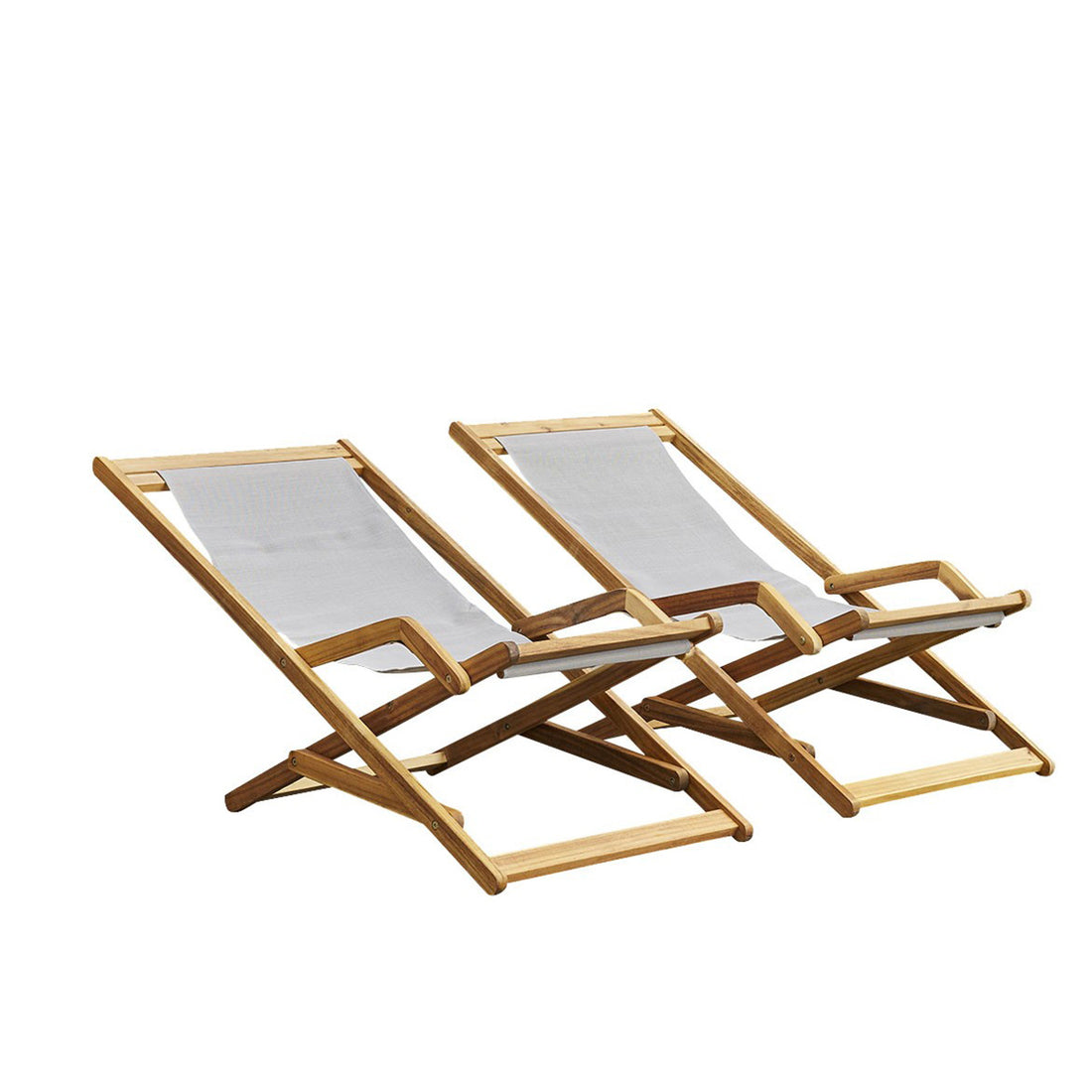 HANOÏ - Transat en acacia massif et textilène gris (lot de 2)