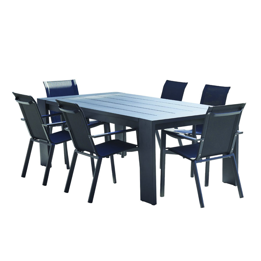 IBIZA - Salon de jardin en aluminium et textilène noir 6 pers.