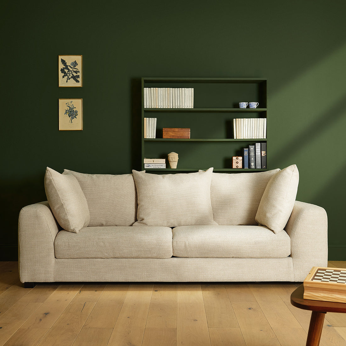 EDMOND - Canapé droit 4 places en tissu texturé beige chiné