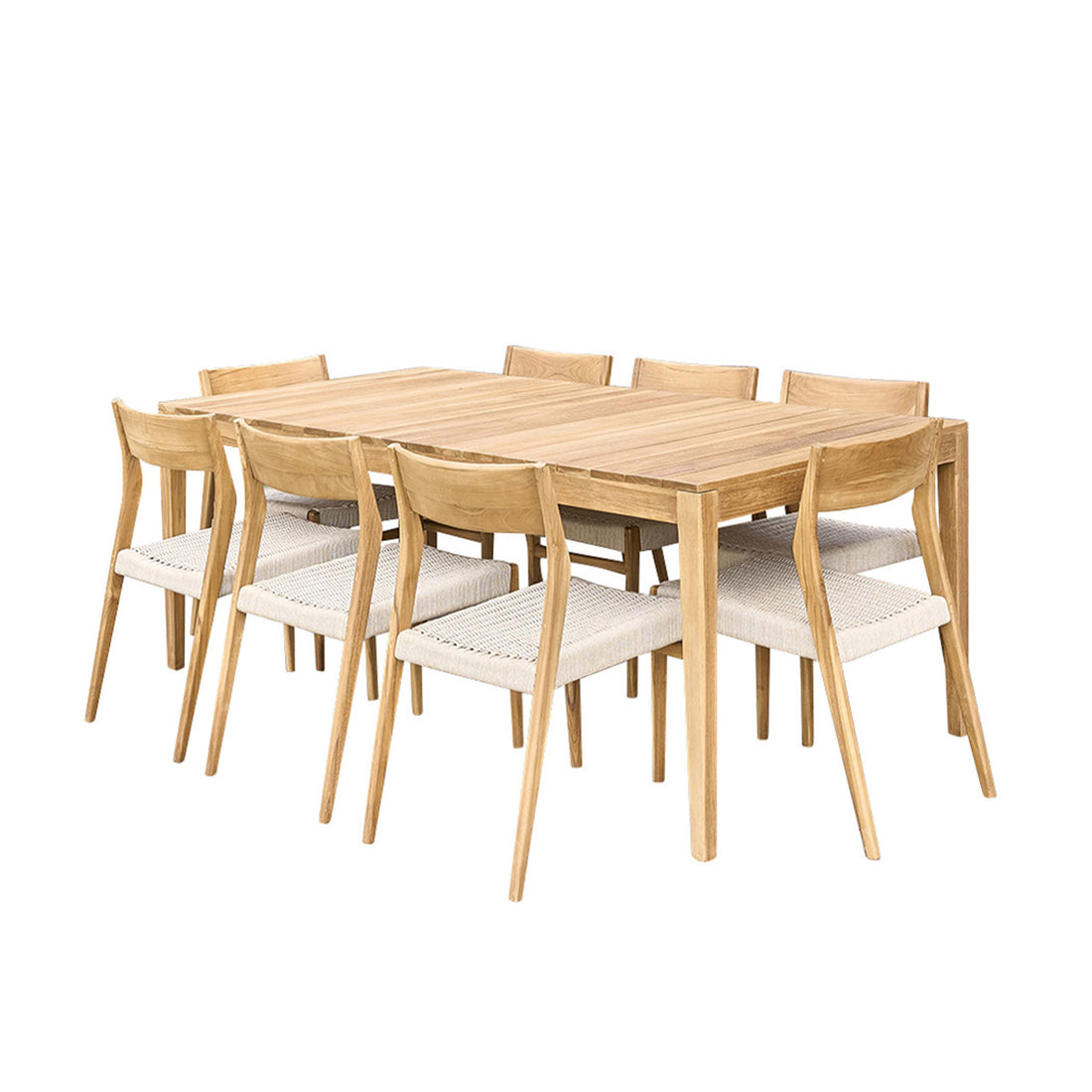 LIVIE - Salon de jardin en teck massif et cordage beige 8 pers.