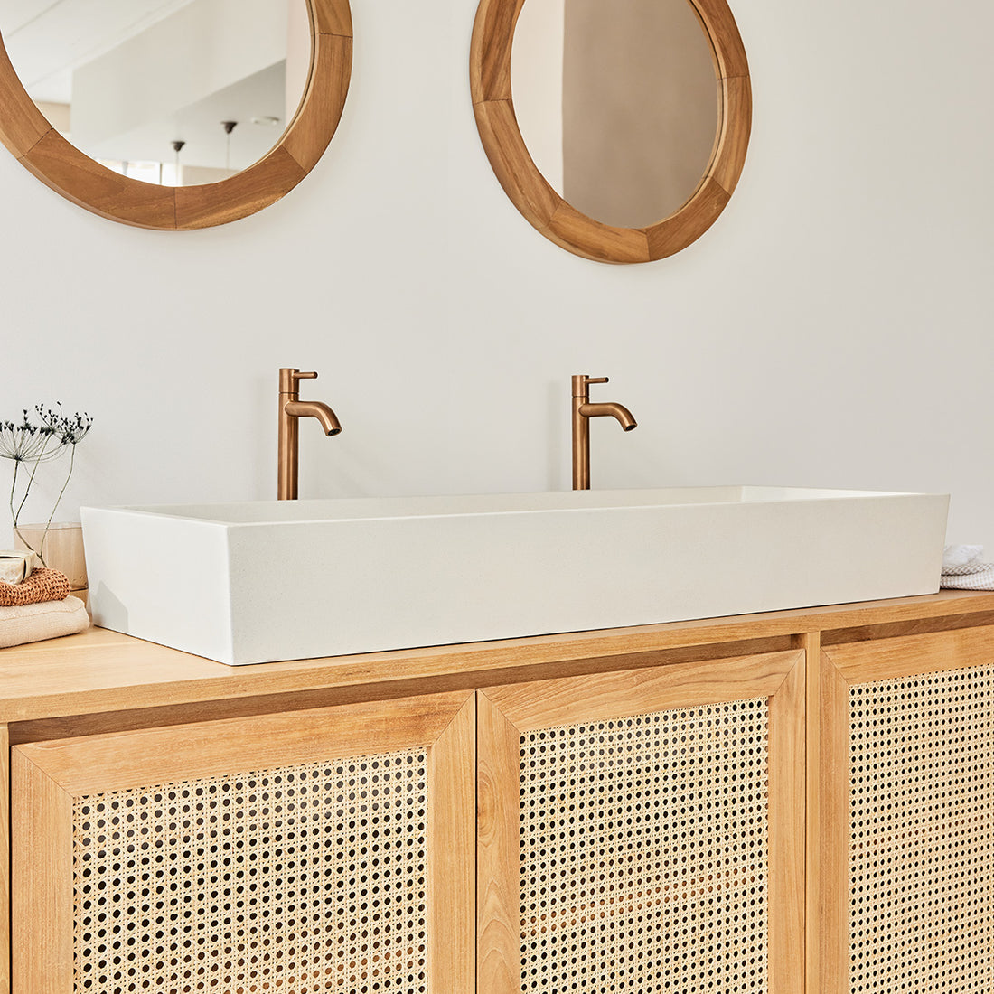 LENA - Vasque en béton beige 100 x 37 cm