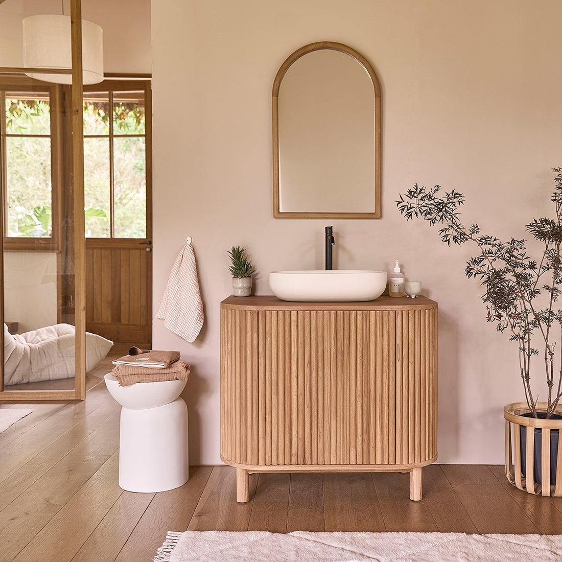 COLINE - Meuble sous vasque en teck massif 90 cm