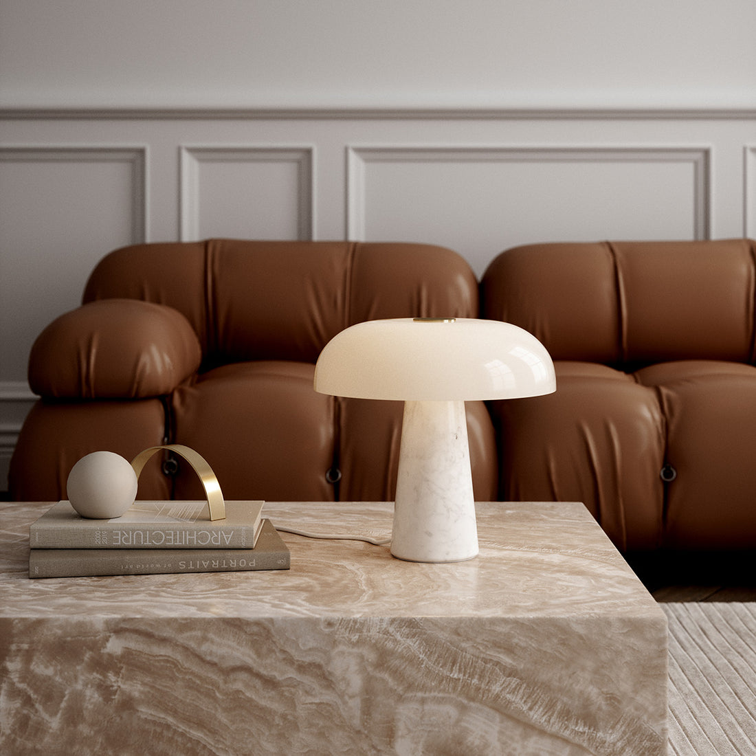 Lampe à poser en marbre blanc