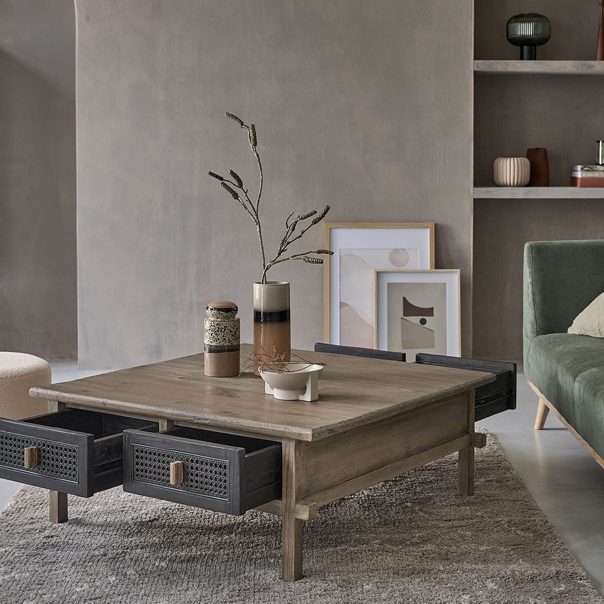 JUNKO - Table basse en bois recyclé massif 100 cm