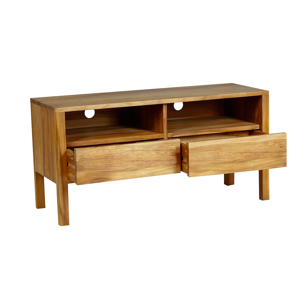 NIDO - Meuble TV en teck massif 2 tiroirs 100 cm