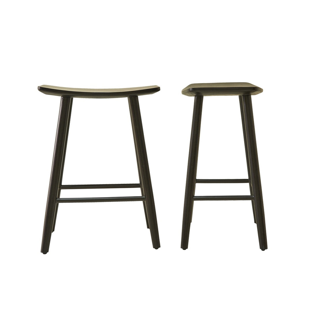 AMBRE - Lot de 2 tabourets de bar en teck massif noir 65 cm
