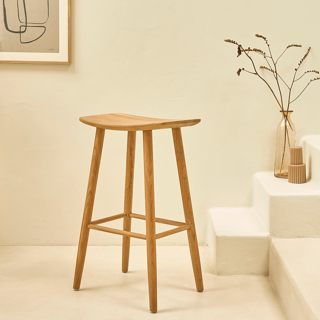 AMBRE - Tabouret en teck massif 75 cm