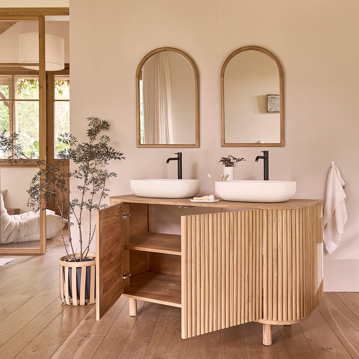 COLINE - Meuble sous vasque en teck massif 140 cm