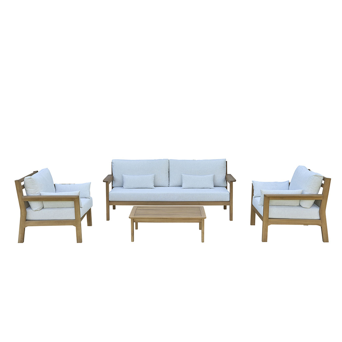 MAORA - Salon bas de jardin en teck massif avec coussins