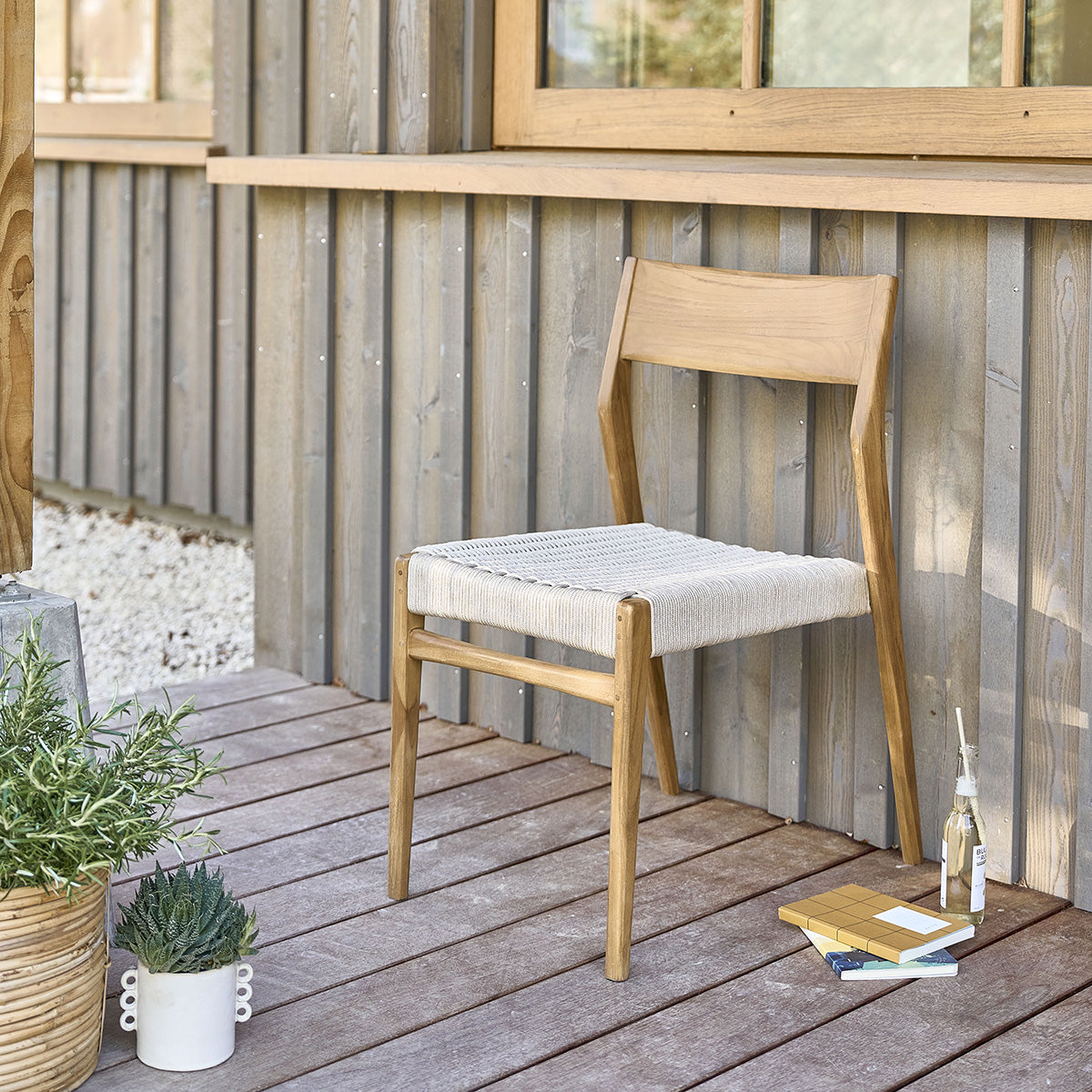 LIVIE - Chaise de jardin en teck massif et cordage beige