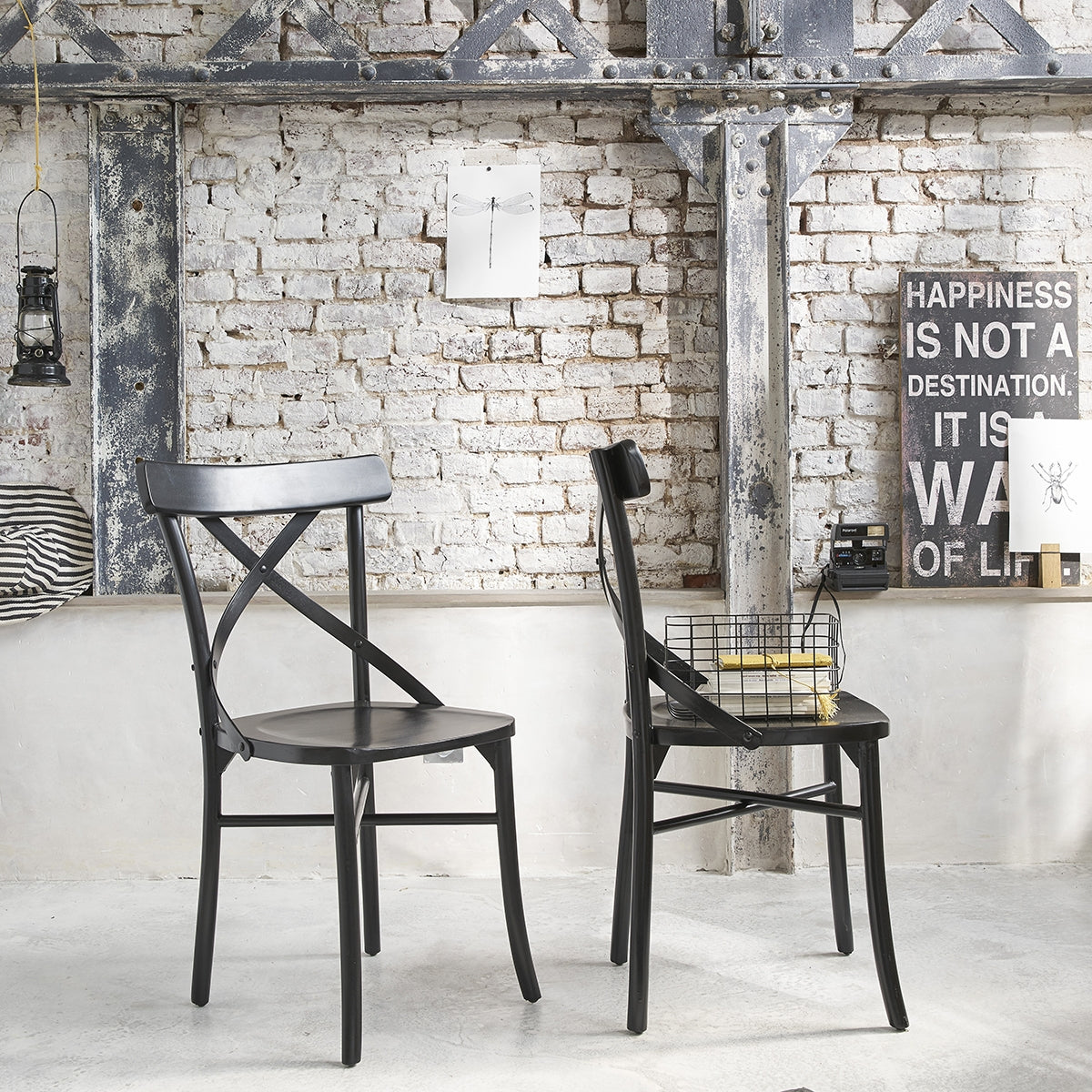 LONDRES - Lot de 2 chaises bistrot en acajou massif noires