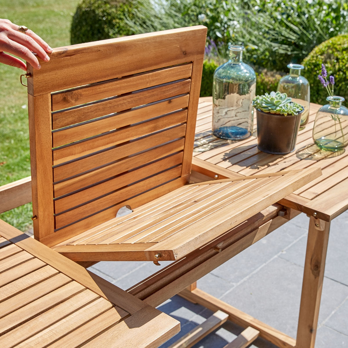 HANOÏ - Salon de jardin en acacia massif et textilène gris 4 pers.