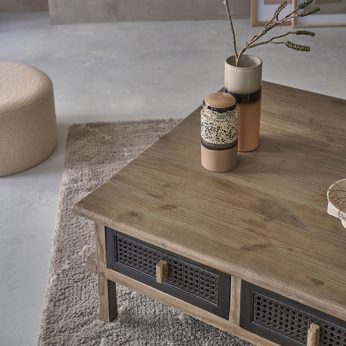 JUNKO - Table basse en bois recyclé massif 100 cm