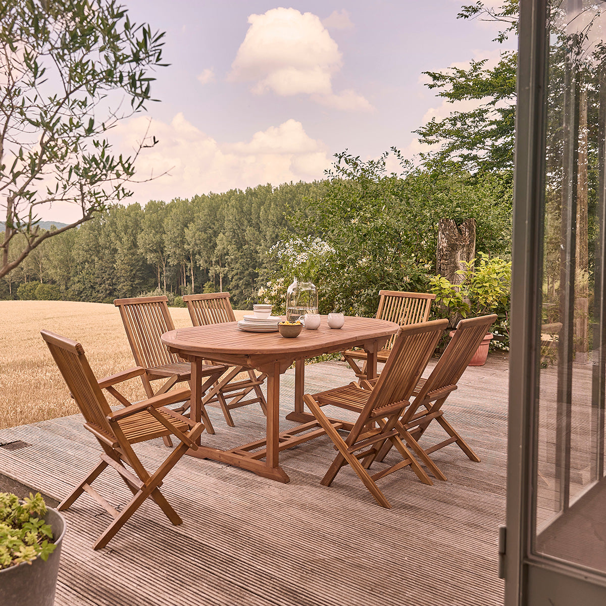 BALI - Salon de jardin en teck huilé massif extensible 8/10 pers.