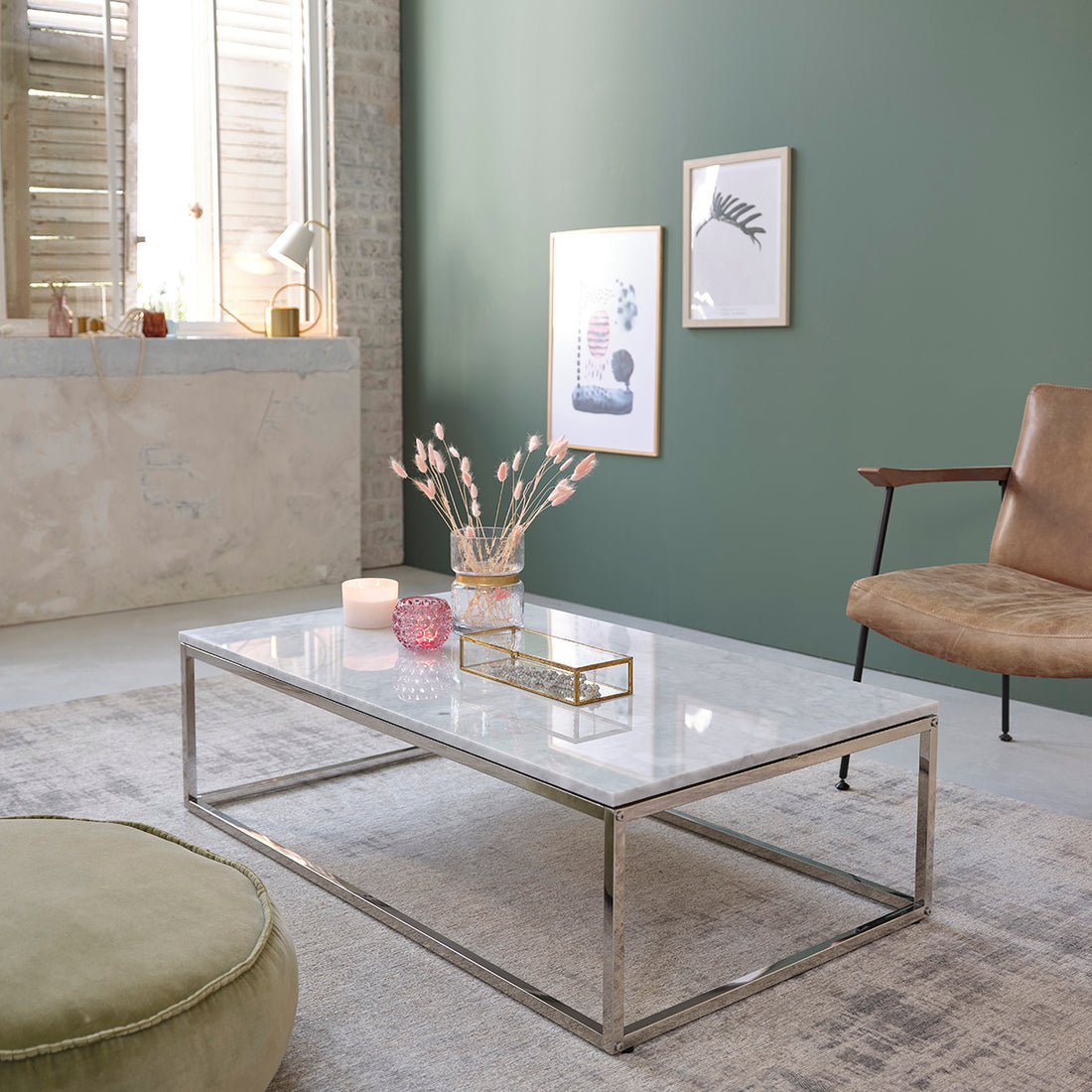 Table basse en marbre et métal 120 cm