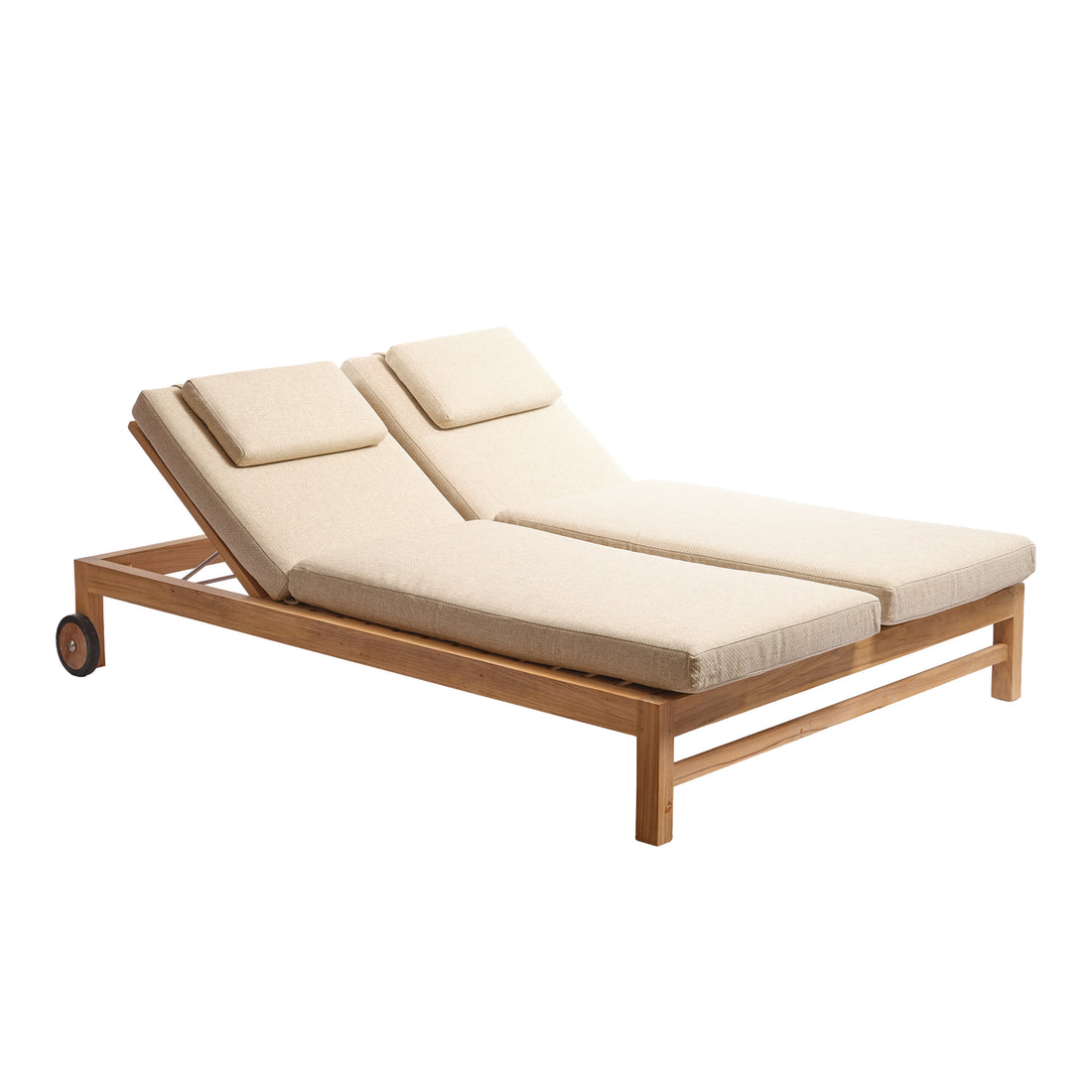 PALOMBAGGIA - Bain de soleil double inclinable en teck massif avec coussins beige chiné