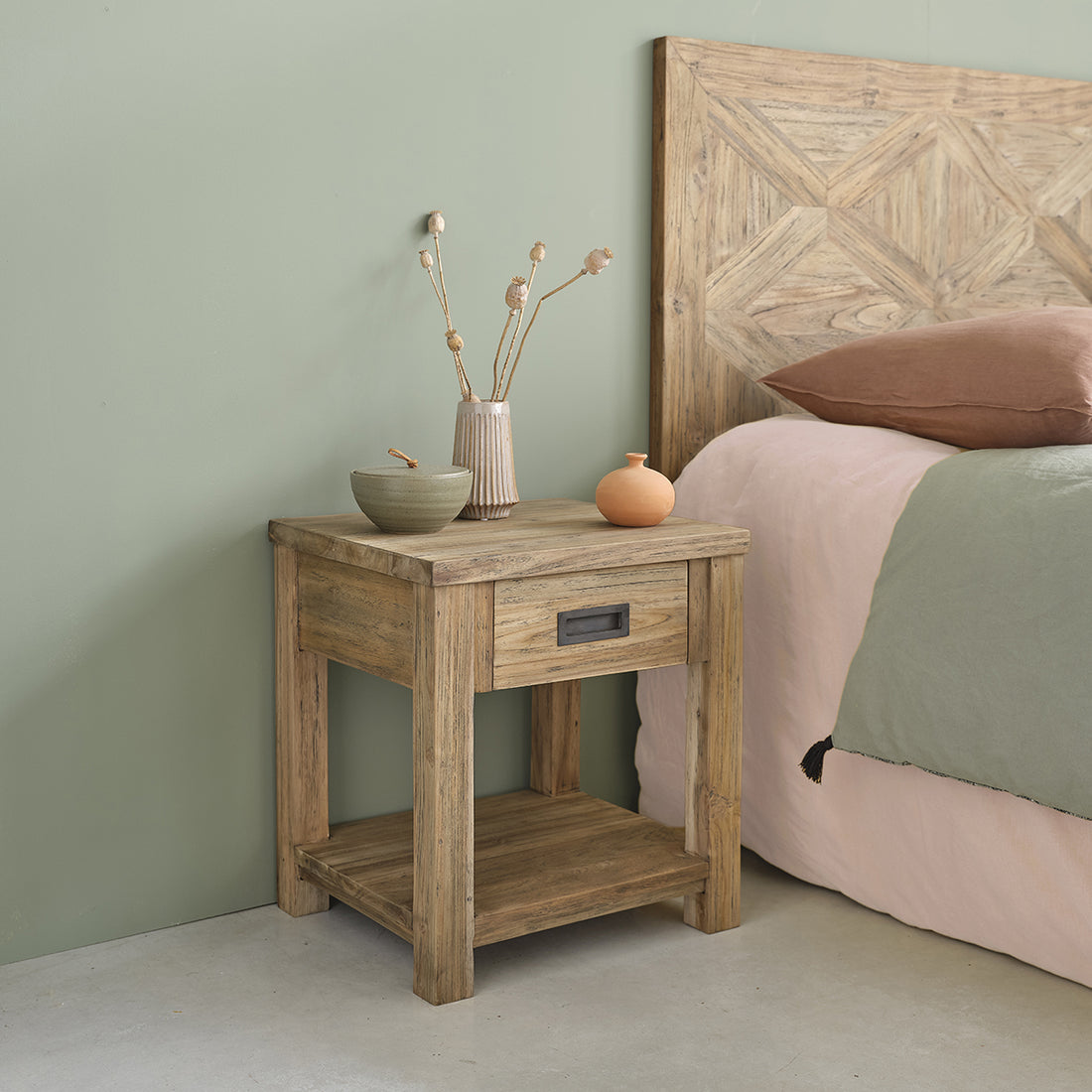 CARGO - Table de chevet en teck massif recyclé 45 cm