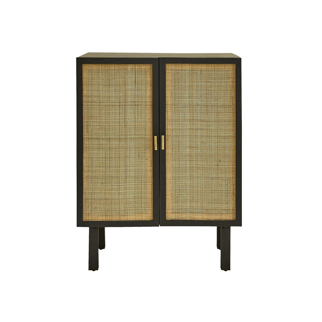 BLAISE - Buffet en manguier massif noir et cannage 68 cm