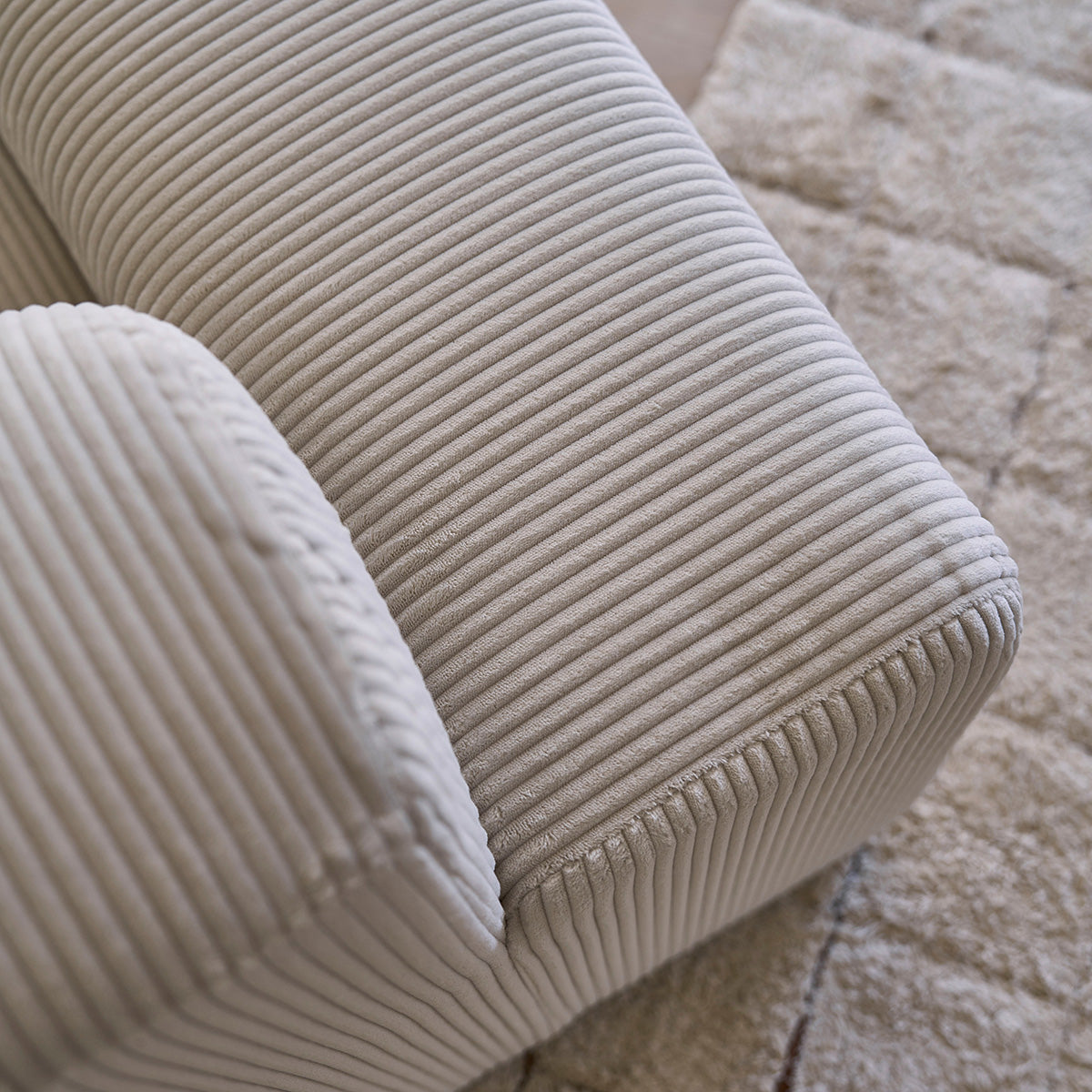 ALPHONSE - Canapé droit 4 places en velours côtelé écru